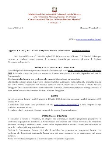 A.A. 2012/2013 - Esami di Diploma Vecchio Ordinamento