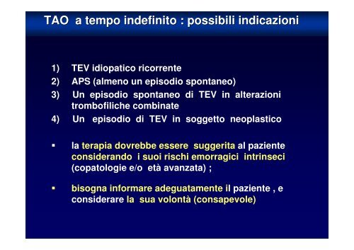 terapia della trombosi venosa profonda in acuto e cronico