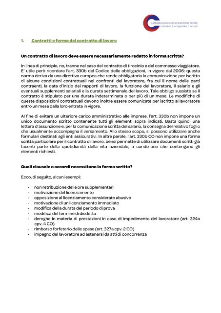 1. Contratti e forma del contratto di lavoro Un contratto di ... - Cc-Ti