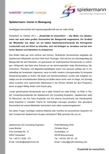 Pressemitteilung "Spiekermann: Immer in Bewegung"