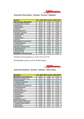 Fahrplan Bustransfer zur ReiseMessen 2013 in Bietigheim - Spillmann