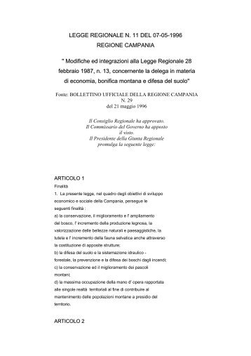 LEGGE REGIONALE N. 11 DEL 07-05-1996 REGIONE CAMPANIA ...