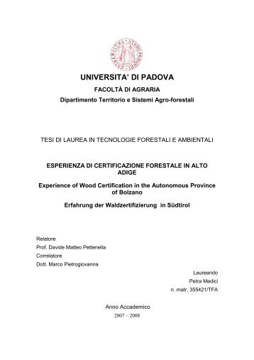 UNIVERSITA' DI PADOVA - Territorio e Sistemi agro-forestali