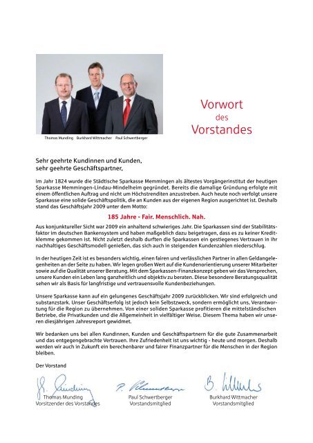 Vorwort Vorstandes - Sparkasse Memmingen-Lindau-Mindelheim