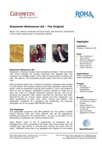 Giesswein Walkwaren AG - ROHA Software Support GmbH