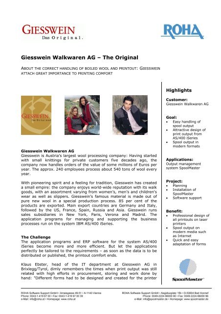 Giesswein Walkwaren AG - ROHA Software Support GmbH