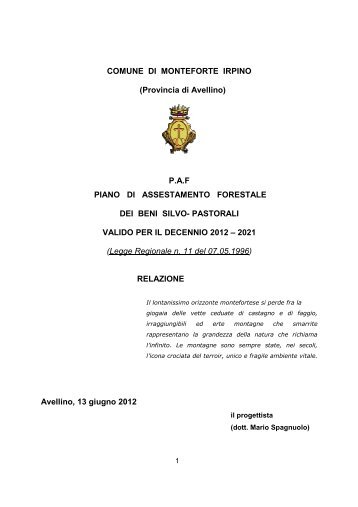 PAF PIANO DI ASSESTAMENTO FORESTALE DEI BENI SILVO