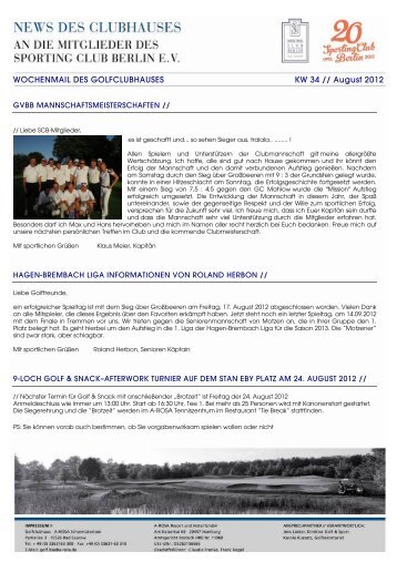 WOCHENMAIL DES GOLFCLUBHAUSES KW 34 // August 2012