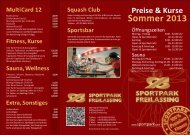 Preisliste Sommer 2013 - Sportpark Freilassing