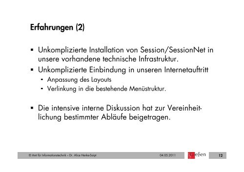 Einführung von Session und SessionNet - Somacos