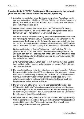 Standpunkt der SPD/FDP- Fraktion zum ... - Spremberg