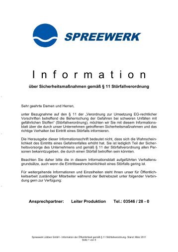 Sicherheitsinformation - Industriepark Spreewerk Lübben GmbH