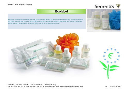 Serrentis Hotel Supplies - Hotel cosmetics – Our hotel guest amenities line Ecolabel