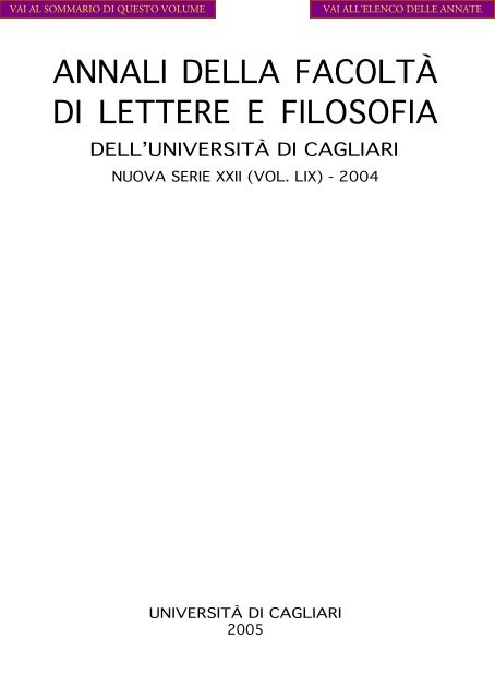 ANNALI DELLA FACOLTÀ DI LETTERE E FILOSOFIA