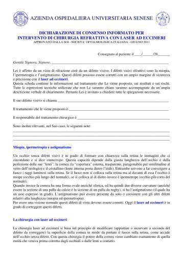 Informativa per intervento di laser a eccimeri - Azienda Ospedaliera ...