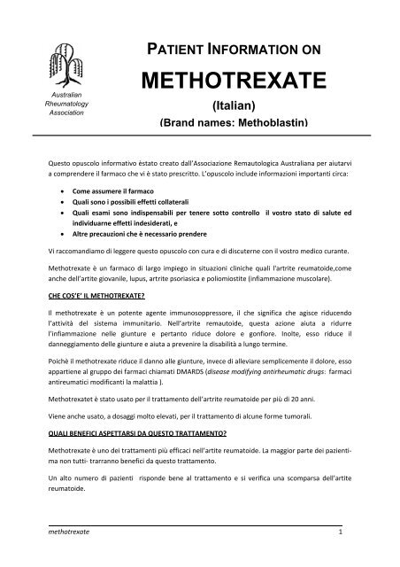 METHOTREXATE - Australian Rheumatology Association