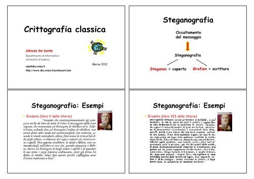 Crittografia classica - Dipartimento di Informatica ed Applicazioni