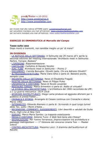 scarica la presS/Tletter in formato pdf