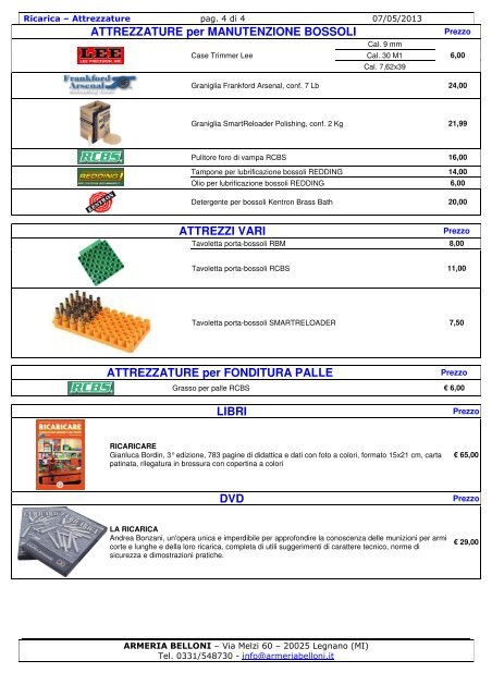 Ricarica attrezzature.pdf - Armeriabelloni.It