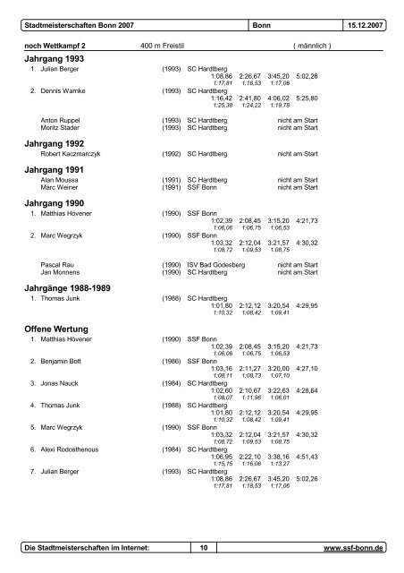 Stadtmeisterschaften 2007 - SSF Bonn 1905 eV