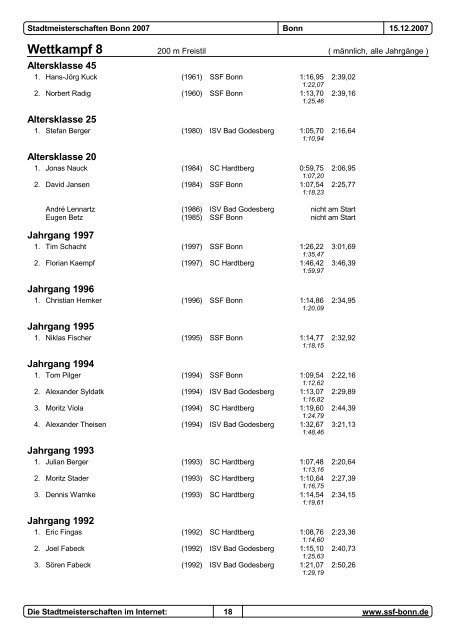 Stadtmeisterschaften 2007 - SSF Bonn 1905 eV