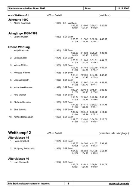 Stadtmeisterschaften 2007 - SSF Bonn 1905 eV