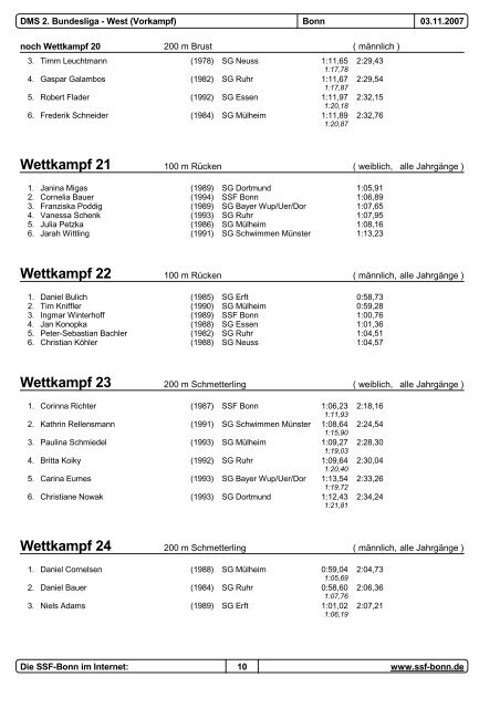 DMS 2. Bundesliga - West Vorkampf - Schwimm- und Sportfreunde ...