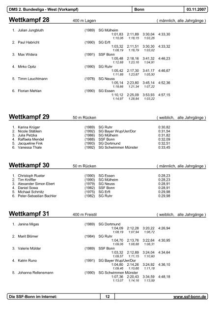 DMS 2. Bundesliga - West Vorkampf - Schwimm- und Sportfreunde ...