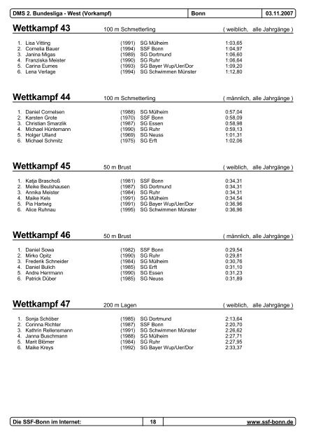DMS 2. Bundesliga - West Vorkampf - Schwimm- und Sportfreunde ...