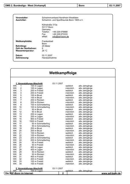 DMS 2. Bundesliga - West Vorkampf - Schwimm- und Sportfreunde ...