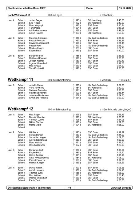 Stadtmeisterschaften 2007 - SSF Bonn 1905 eV