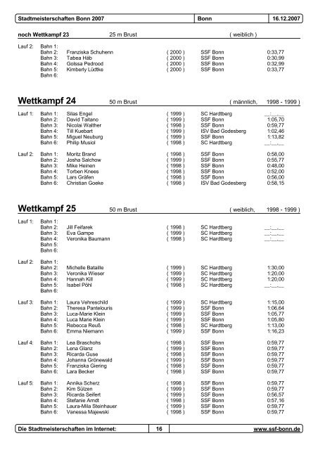 Stadtmeisterschaften 2007 - SSF Bonn 1905 eV