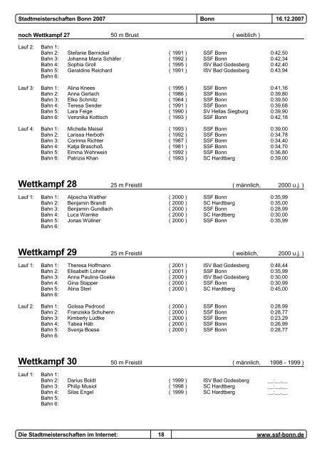 Stadtmeisterschaften 2007 - SSF Bonn 1905 eV