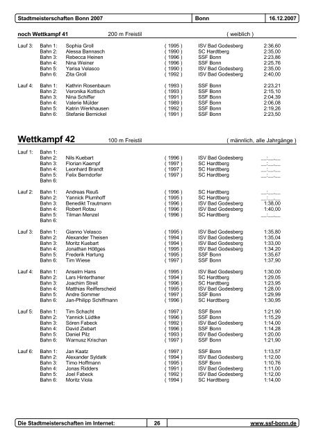 Stadtmeisterschaften 2007 - SSF Bonn 1905 eV