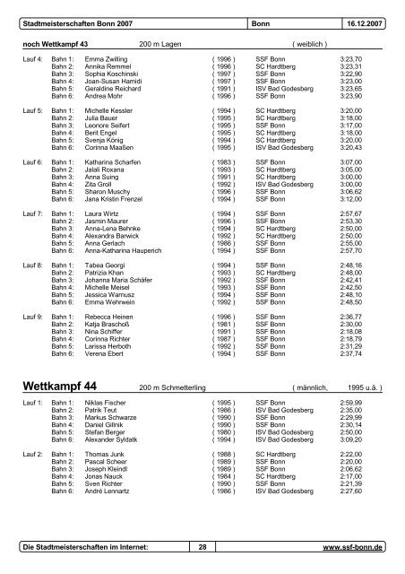 Stadtmeisterschaften 2007 - SSF Bonn 1905 eV