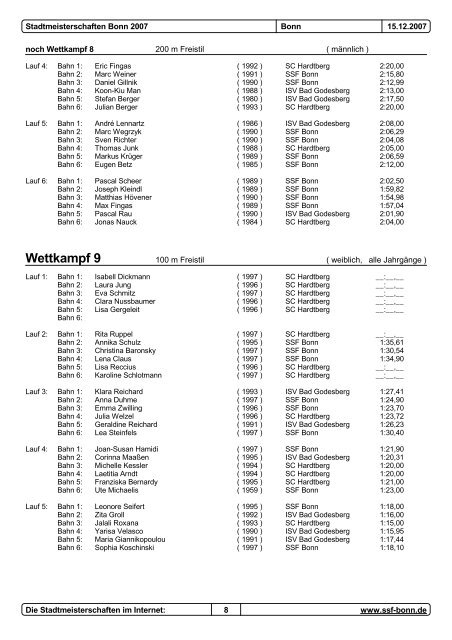 Stadtmeisterschaften 2007 - SSF Bonn 1905 eV