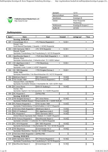 Staffelspielplan Kreisligen B: Kreis Wuppertal ... - SSV 07 Sudberg