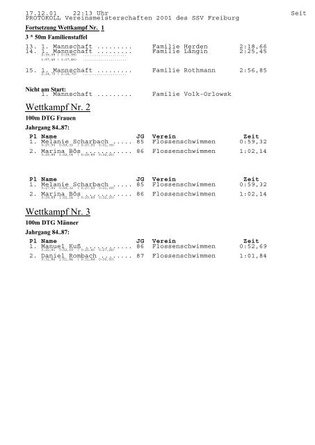 PROTOKOLL Vereinsmeisterschaften 2001 des SSV Freiburg