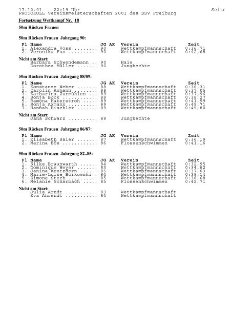 PROTOKOLL Vereinsmeisterschaften 2001 des SSV Freiburg