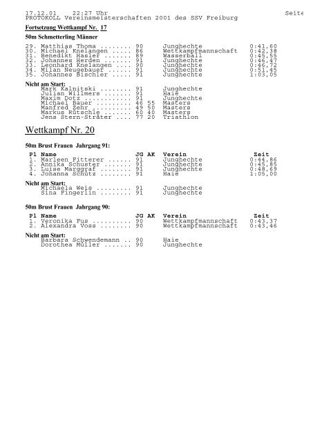 PROTOKOLL Vereinsmeisterschaften 2001 des SSV Freiburg