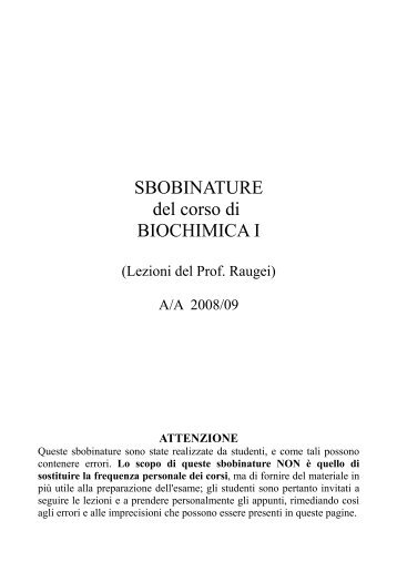 Sbobinature Biochimica I - Lezioni del Prof. Raugei, A/A ... - MedWiki