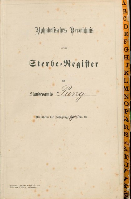 Sterberegister der Jahre 1900 - 1949