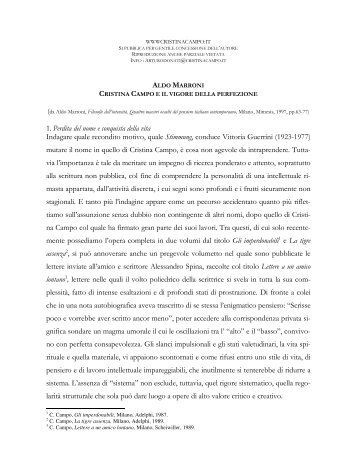Aldo Marroni : Cristina Campo e il vigore della perfezione
