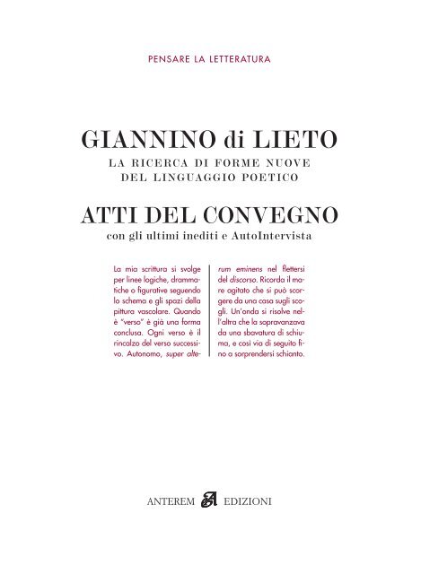 Atti del convegno dedicati a Giannino di Lieto - Anterem