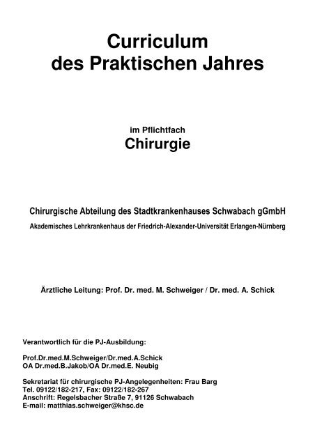 Curriculum des Praktischen Jahres - Stadtkrankenhaus Schwabach