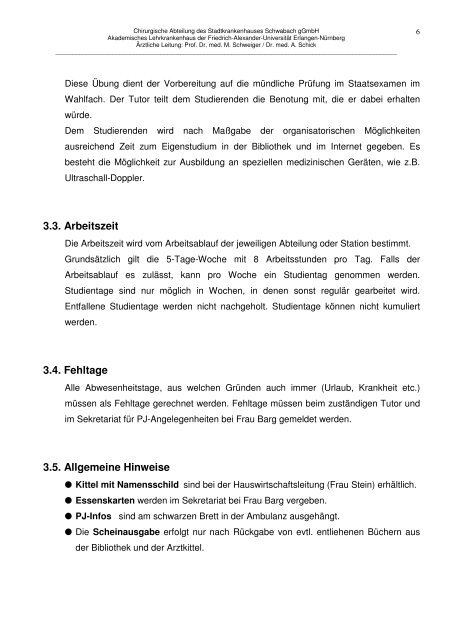 Curriculum des Praktischen Jahres - Stadtkrankenhaus Schwabach