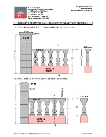 sistema balaustre sas – realizzazioni altezze possibili - Larcher, Aldo