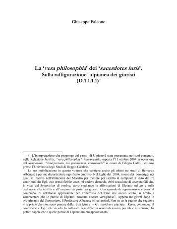 La 'vera philosophia' dei 'sacerdotes iuris'. - Università di Palermo
