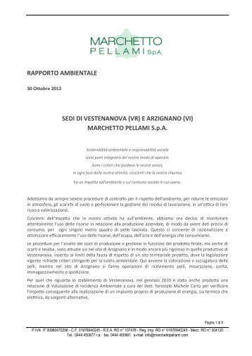Report Ambientale Marchetto Pellami 2012 - Marchetto Pellami Spa