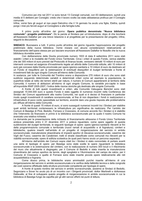 Consiglio Comunale del 30 gennaio 2012 - Comune di Baselga di ...